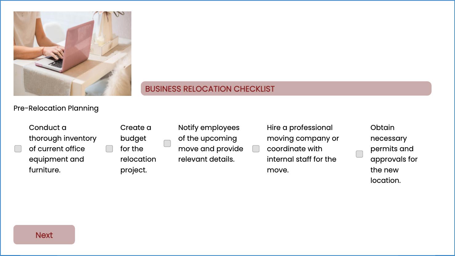 Business Relocation Checklist Form