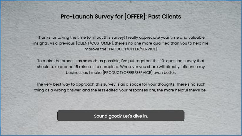 Pre-Launch Survey for [OFFER]: Past Clients