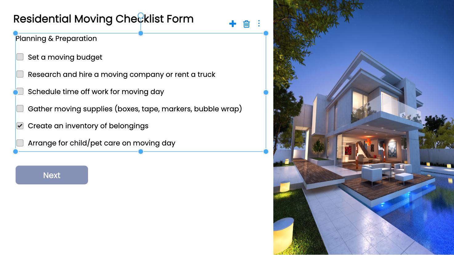 Residential Moving Checklist Form